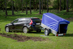 Anhänger Garden Trailer 200 KIPP 200x106 cm 750 kg [mit Hochspriegel, blauer Hochplane und Stützrad]