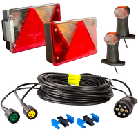 Set: Aspöck Multipoint IV Rückleuchten, Superpoint II Umrissleuchten (kurze Version) mit 7 m langem 7-poligem Kabelsatz und 2x 12V Verbinder für Umrissleuchten