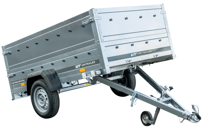 Pkw Anhänger Kipper 230x125 Garden Trailer 230 KIPP Unitrailer 750 kg mit Stützrad und zusätzlichen Bordwänden