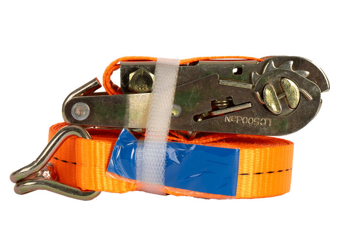Satz aus vier UNITRAILER 8m/25mm/1t orangefarbenen Transportgurten mit Spanner