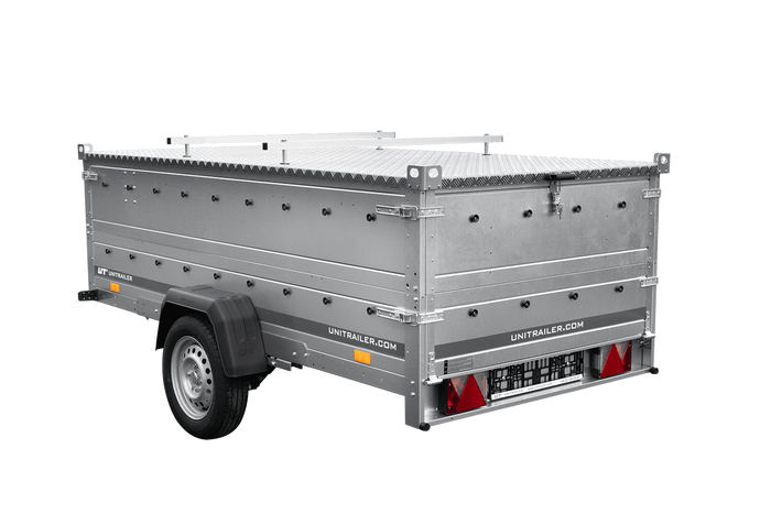 Einachsiger Anhänger auf Blattfedern 264x125 UNITRAILER GARDEN 264/R KIPP mit BIS-Seitenwänden und Aluminiumabdeckung