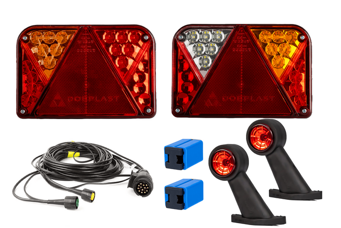 Lichtset: DOBPLAST DPT35 LED-Rückleuchten + FRISTOM FT-009 LED-Seitenmarkierungsleuchten + MANTES 4,5 m 7-poliger Kabelbaum