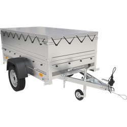 Kippbarer Pkw Anhänger GARDEN TRAILER 200 KIPP mit zusätzlichen Bordwänden, Stützrad und Flachplane