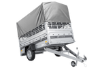 Einachsanhänger 230x125 UNITRAILER FORCE 230 KIPP mit Gitterseitenwänden, H-800 Rahmen und grauer Plane