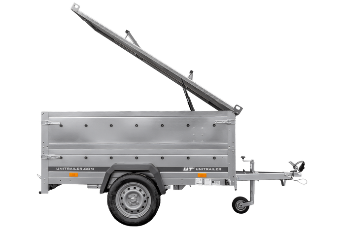 Leichtanhänger auf Federn 200x125 UNITRAILER GARDEN 201/R KIPP mit BIS-Seiten und Aluminiumabdeckung
