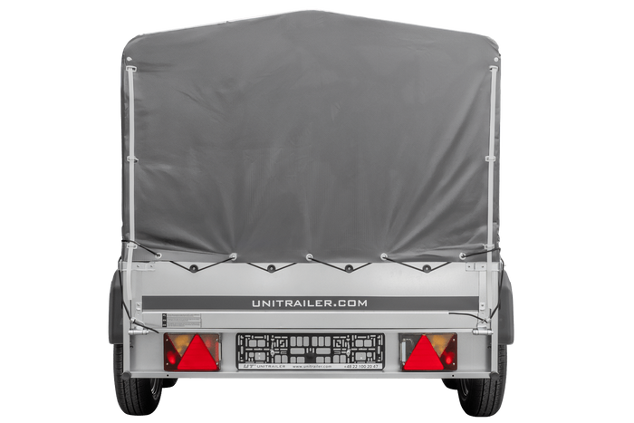 UNITRAILER GARDEN TRAILER ANHÄNGER 264/2 KIPP MIT STÜTZRAD, SPRIEGEL UND GRAUER PLANE