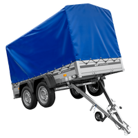 Zweiachsiger Anhänger mit Aluminiumseitenwänden 264x125 Unitrailer Garden 264/2 KIPP ALU mit Rahmen H-1100 und blauer Plane