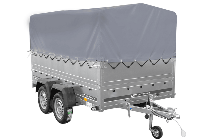 Leichter Anhänger 264x150 UNITRAILER GARDEN 265/2 KIPP mit BIS-Seitenwänden, H-800-Rahmen und grauer Plane