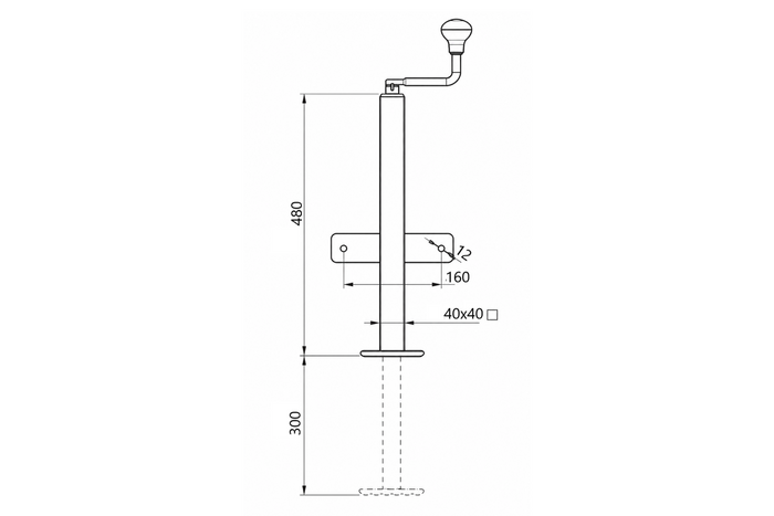 KNOTT TTL40 ausziehbare Kurbelstütze für 500-kg-Anhänger, 40 mm, 480–780 mm