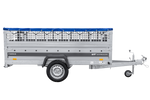 Einachsiger Anhänger auf Blattfedern 264x125 UNITRAILER FORCE 264/R KIPP mit Gitterseitenwänden, H-0-Rahmen und blauer Plane
