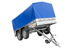 Zweiachsiger Anhänger mit Aluminiumseitenwänden 264x125 Unitrailer Garden 264/2 KIPP ALU mit H-800 Rahmen und blauer Plane