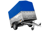 Leichtanhänger auf Blattfedern 200x125 UNITRAILER GARDEN 201/R KIPP mit BIS-Seiten, H-800-Rahmen und blauer Plane