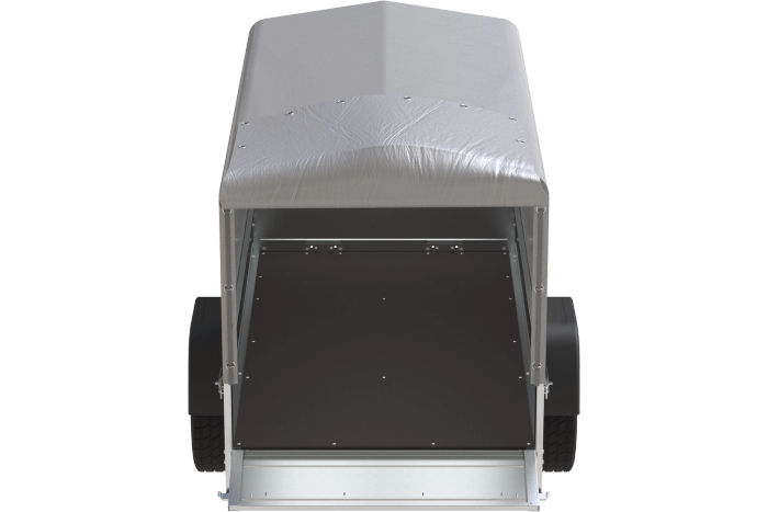 Einachsanhänger auf Federn 200x125 UNITRAILER GARDEN 201/R KIPP mit H-800-Rahmen und grauer Plane