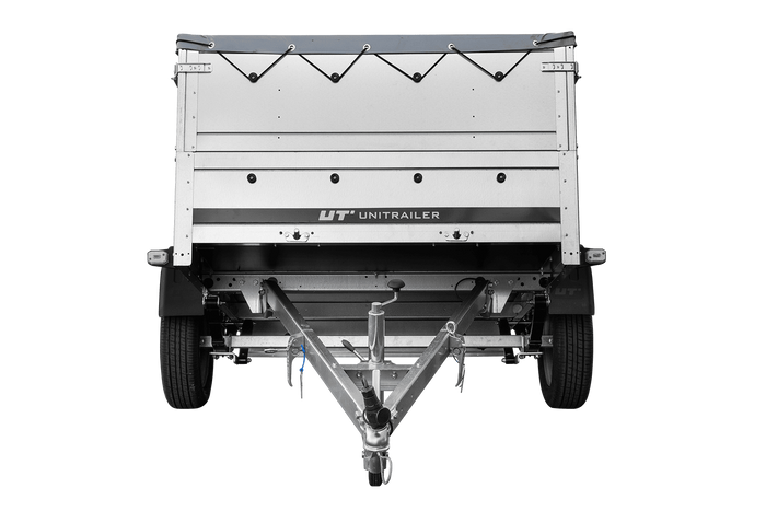 Leichtanhänger auf Blattfedern 200x125 UNITRAILER GARDEN 201/R KIPP mit BIS-Seiten, H-0-Rahmen und grauer Plane