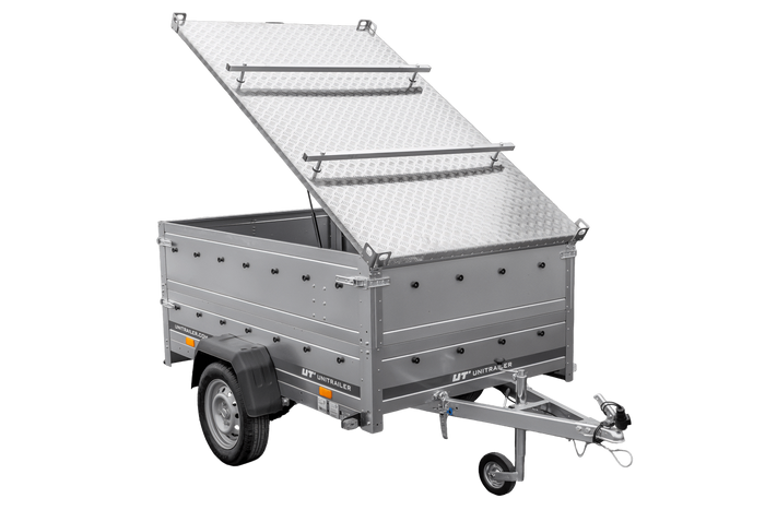 Leichtanhänger auf Federn 200x125 UNITRAILER GARDEN 201/R KIPP mit BIS-Seiten und Aluminiumabdeckung