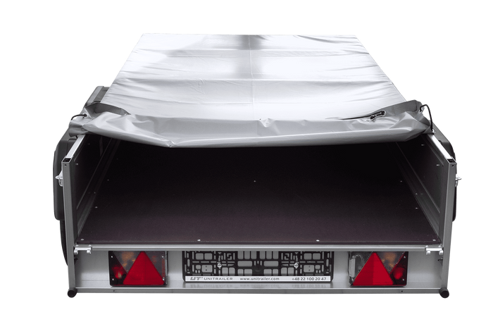 GARDEN TRAILER 264/2 KIPP MIT STÜTZRAD, GRAUE FLACHPLANE UND PLANENTRÄGER