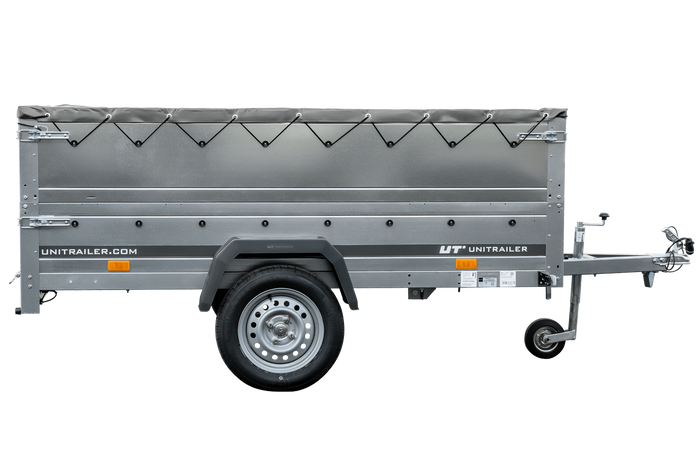 PKW-Anhänger 230x125 UNITRAILER GARDEN 230 KIPP mit Zusatzbordwänden und grauer Plane