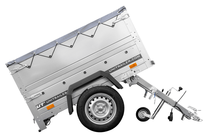 Pkw Anhänger Neu GARDEN TRAILER 150 KIPP mit zusätzlichen Bordwänden, Stützrad und grauer Flachplane