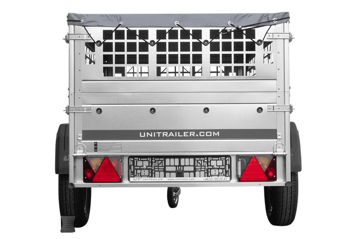 Einachsanhänger 200x106 UNITRAILER GARDEN 200 KIPP mit Seitenwänden aus Netzgewebe und grauer Plane