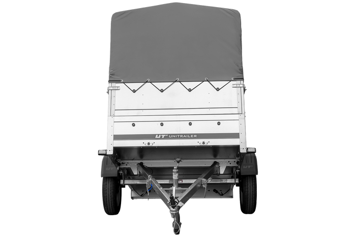 PKW-Anhänger 200x125 UNITRAILER GARDEN 201 KIPP mit Bordwandaufsatz und grauer Hochplane