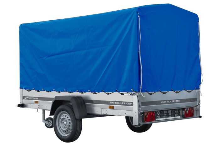 Autotransportanhänger 264x125 UNITRAILER GARDEN 264 KIPP mit H-1100 Rahmen und blauer Plane