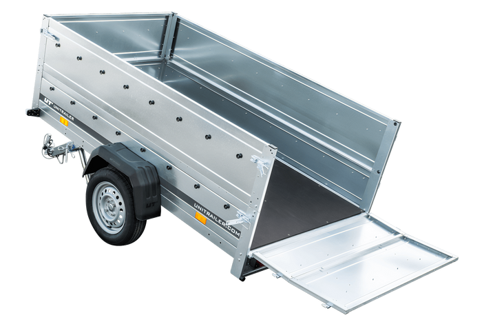 Pkw Anhänger Kipper 230x125 Garden Trailer 230 KIPP Unitrailer 750 kg mit Stützrad und zusätzlichen Bordwänden