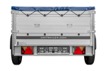 Autotransportanhänger mit Aluminiumwänden 200x125 Unitrailer Garden 201 KIPP ALU mit BIS-Seitenwänden, H-0-Rahmen und blauer Plane