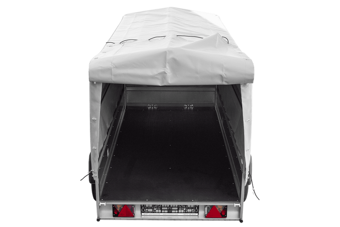 Der Anhänger Garden Trailer 264/2 KIPP MIT STÜTZRAD, H-1100-HOCHSPRIEGEL UND GRAUER PLANE