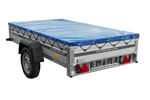 Einachsanhänger mit Aluminiumseitenwänden 230x125 Unitrailer Garden 230 KIPP ALU mit H-0-Rahmen und blauer Plane