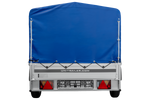 Einachsanhänger mit Aluminiumseitenwänden 264x125 Unitrailer Garden 264 KIPP ALU mit H-800 Rahmen und blauer Plane