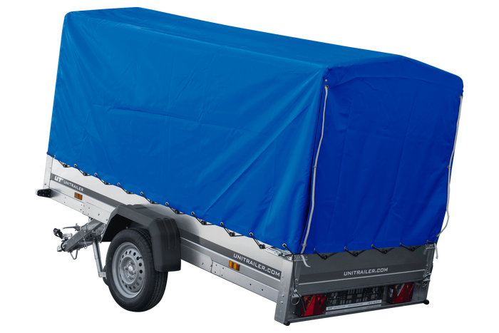 Autotransportanhänger 264x125 UNITRAILER GARDEN 264 KIPP mit H-1100 Rahmen und blauer Plane