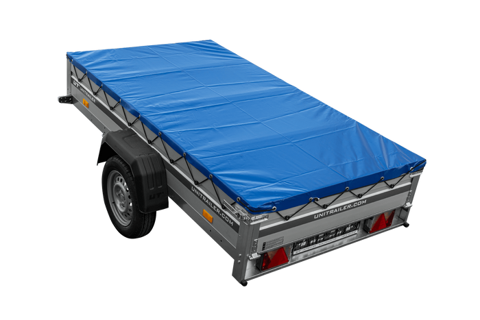 Einachsanhänger mit Aluminiumseitenwänden 230x125 Unitrailer Garden 230 KIPP ALU mit H-0-Rahmen und blauer Plane