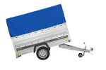 Autotransportanhänger 230x125 UNITRAILER FORCE 230 KIPP mit BIS-Seitenwänden, H-800-Rahmen und blauer Plane