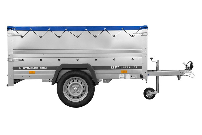 Leichtanhänger auf Federn 200x125 UNITRAILER GARDEN 201/R KIPP mit BIS-Seiten, H-0-Rahmen und blauer Plane